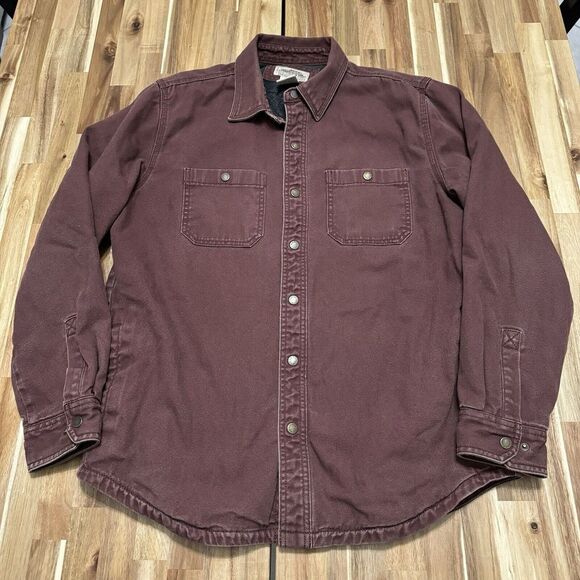 L.L. Bean Other - LL Bean Katahdin Iron Works Shacket Mens M Burgundy Fleece Lined Snap Outdoor